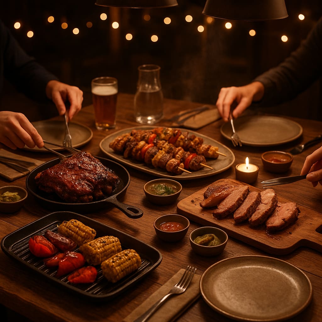 Tisch für kleine Gruppe mit BBQ