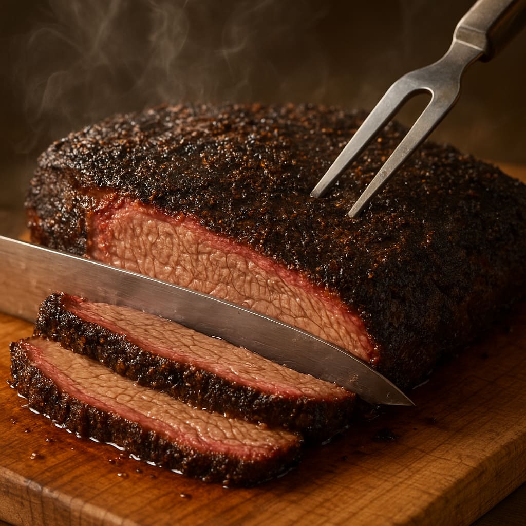 Slow-smoked Brisket wird geschnitten
